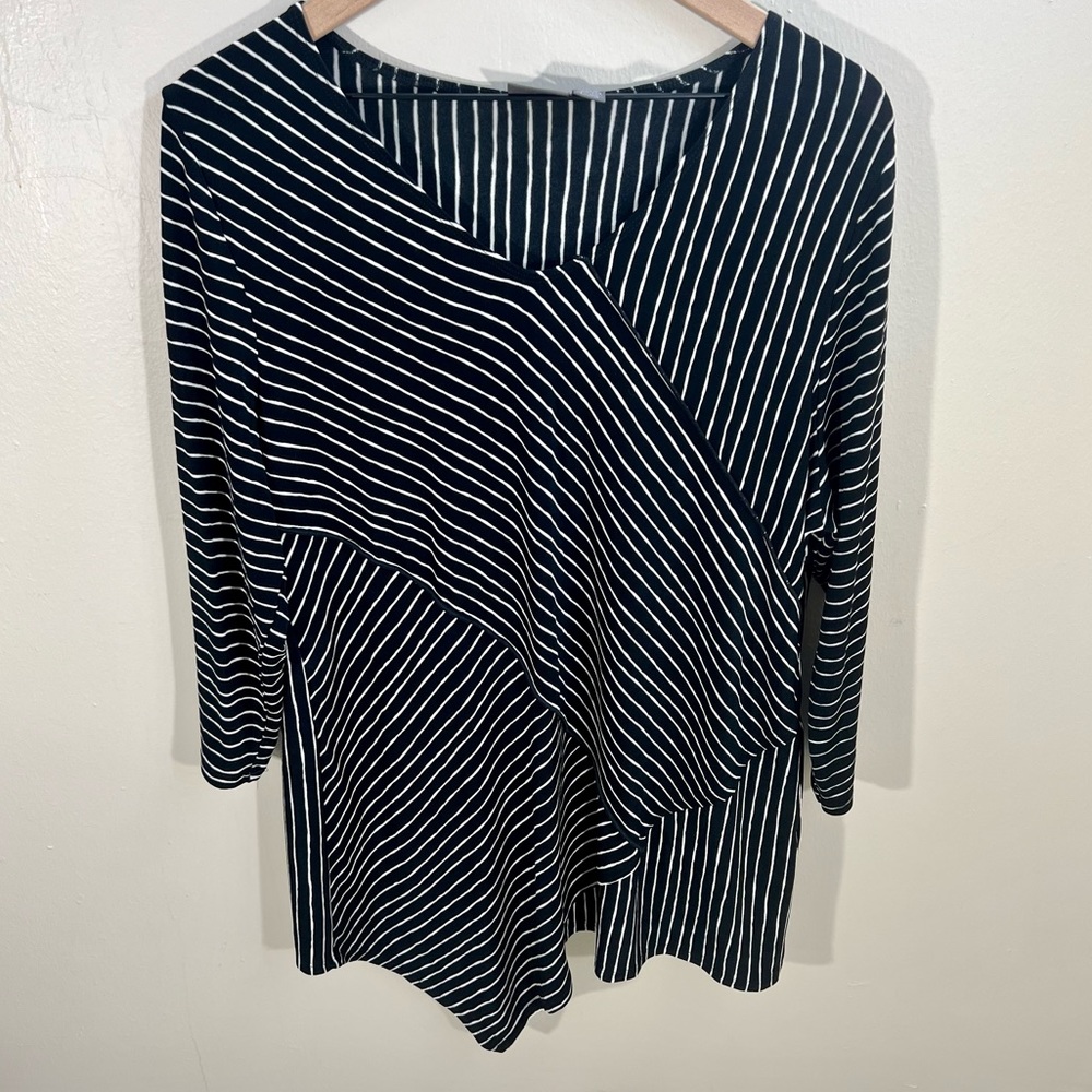 Travelers By Chico's Striped Flattering High Low Blouse